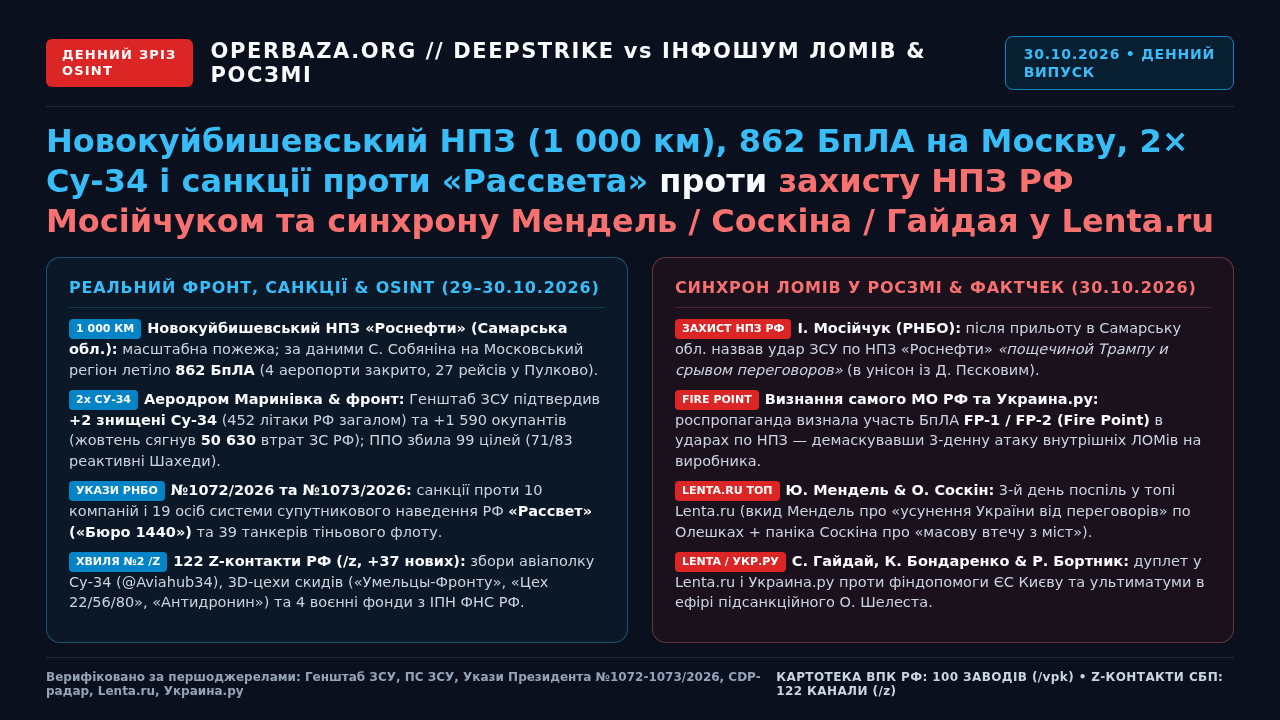 Матриця денного випуску Опербази за 30.10.2026
