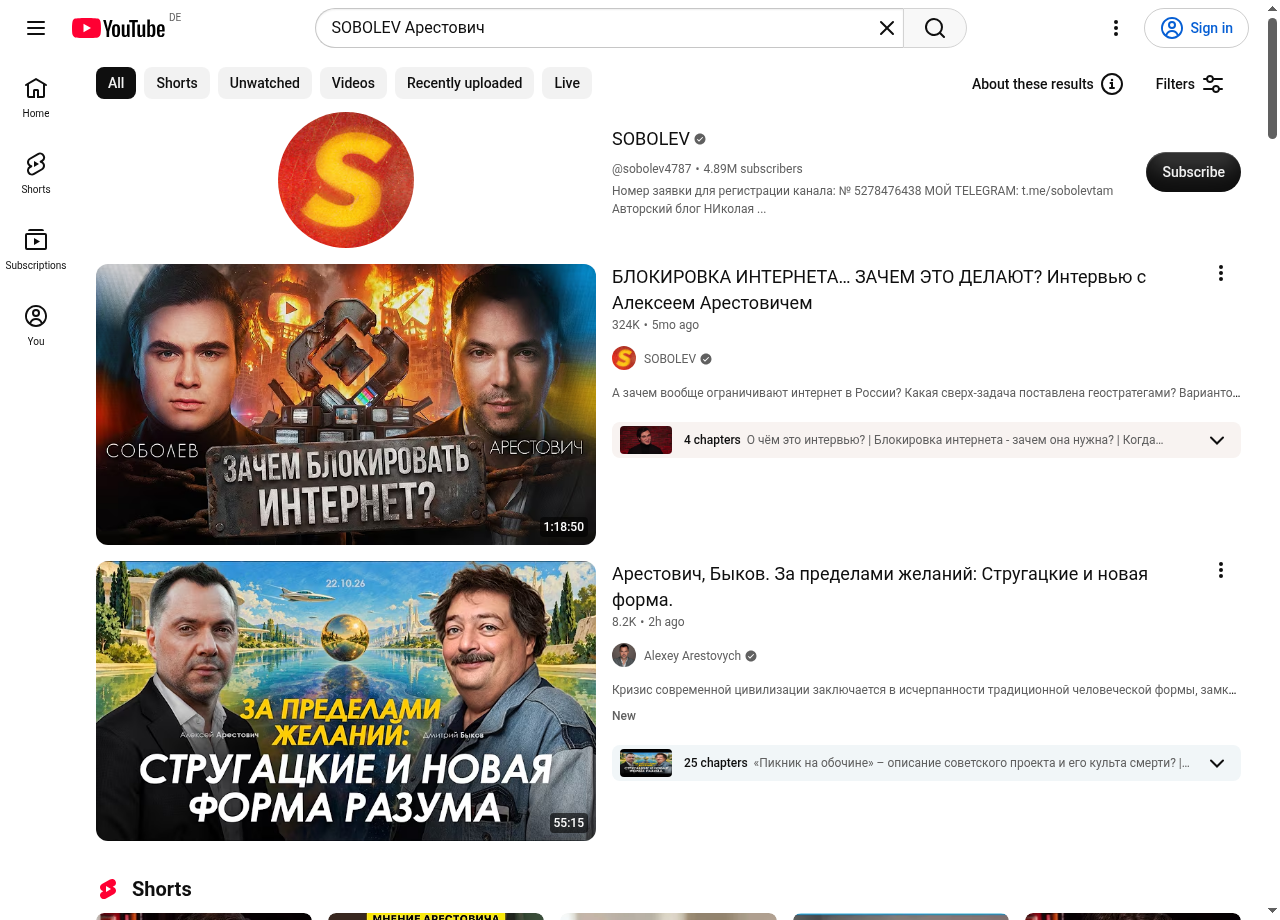 Спільні ефіри Миколи Соболєва та підсанкційного Олексія Арестовича, відкриті для перегляду в Україні без VPN