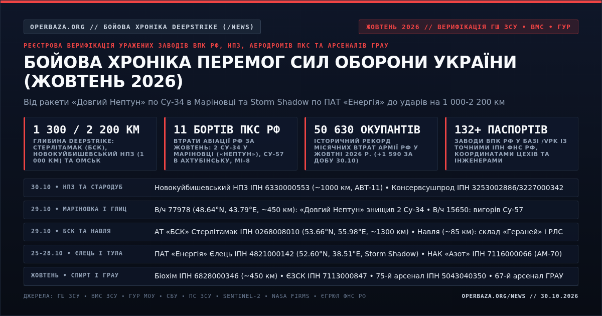 Combat Chronicle of Ukrainian Defense Forces Victories and DeepStrike Hits (October 2026)
