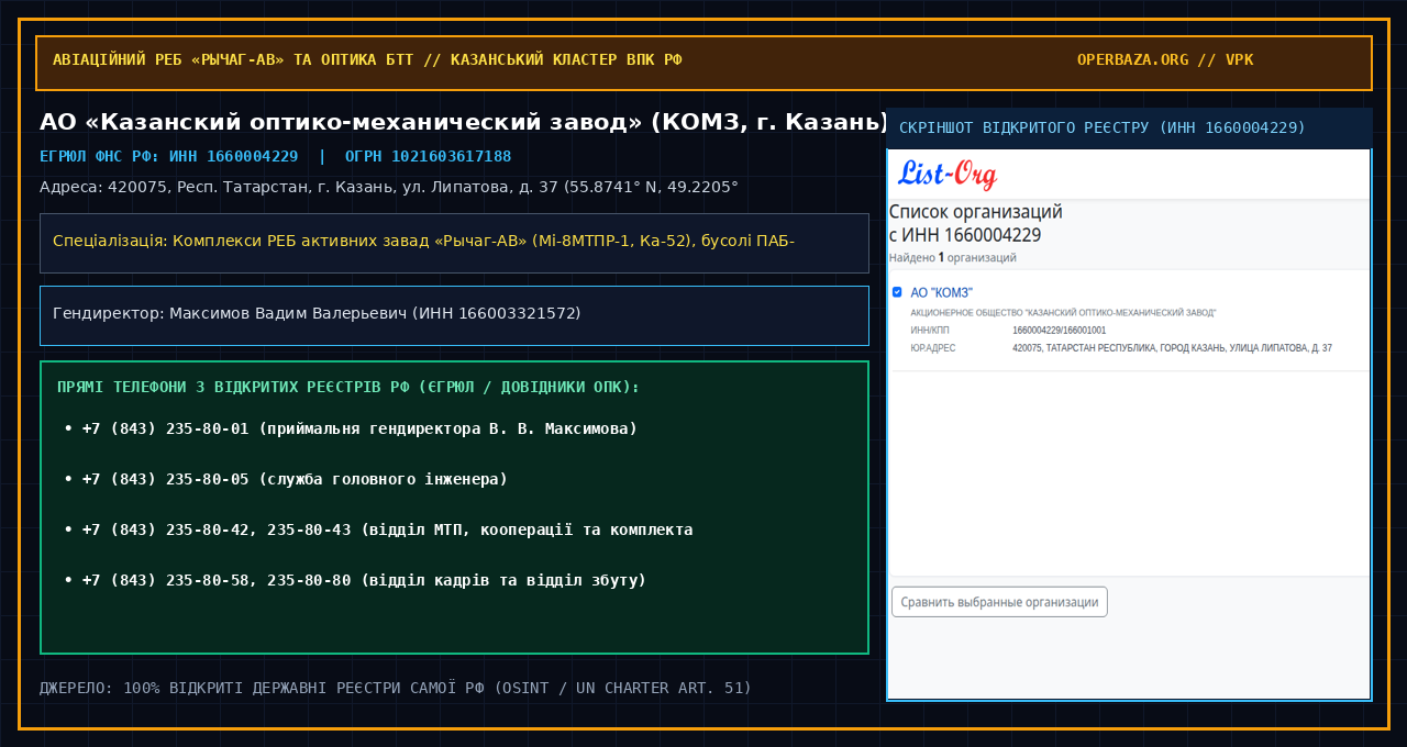 Скріншот відкритого реєстру АО «КОМЗ»