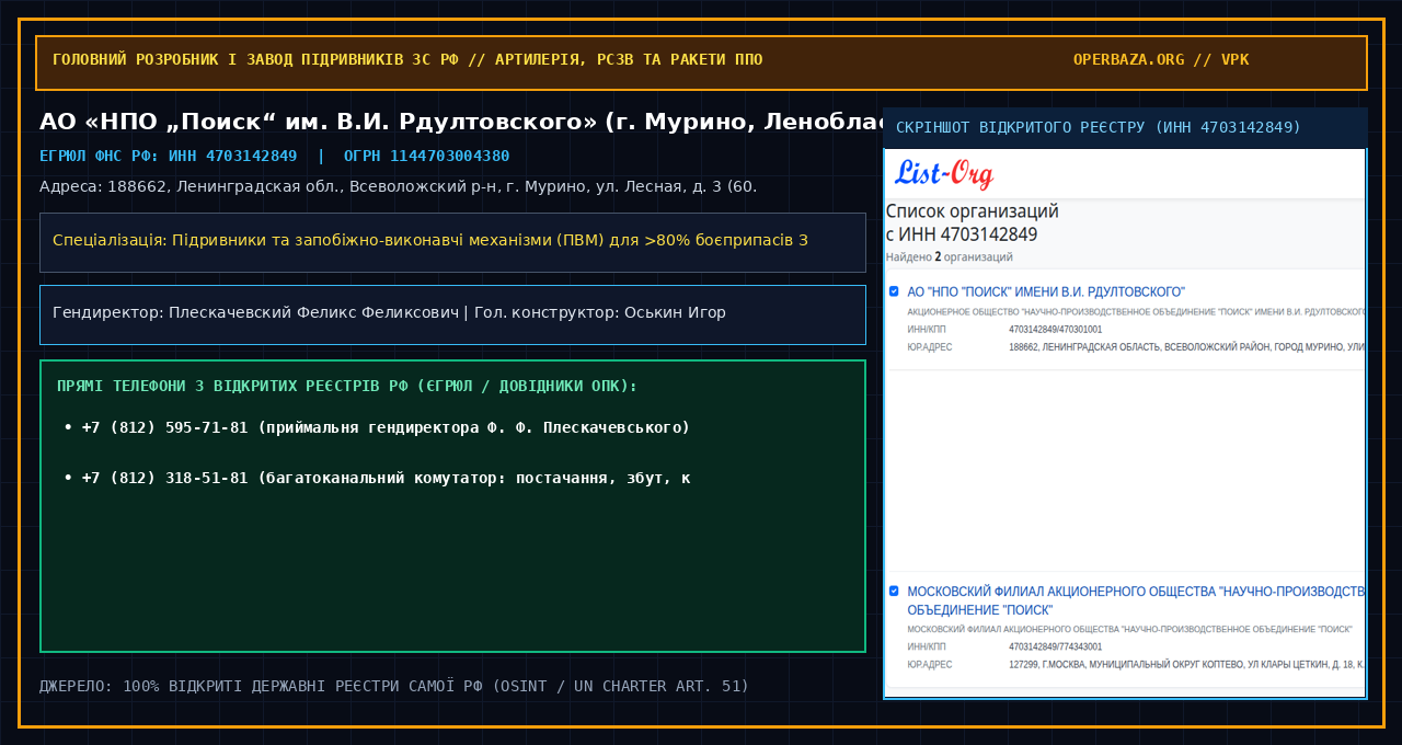 Скріншот відкритого реєстру АО «НПО „Поиск“»