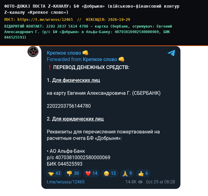 БФ «Добрыня» (військово-фінансовий контур Z-каналу «Крепкое слово»)
