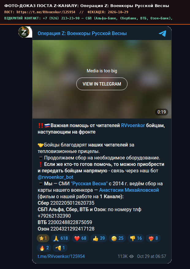 Скріншот поста Операция Z: Военкоры Русской Весны
